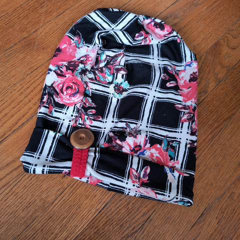 Slouchy Hat- Black Floral