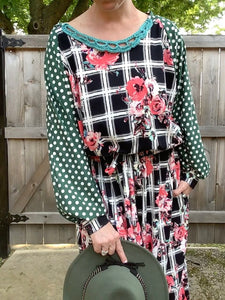 Casey Jumpsuit- Black Floral/Green