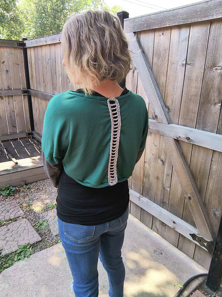 BeMo Shrug Sweatshirt- Green/Grey