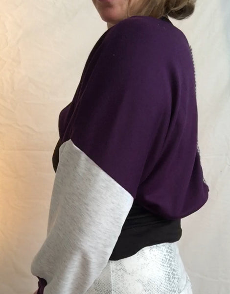 BeMo Shrug Sweatshirt- Purple/Light Grey