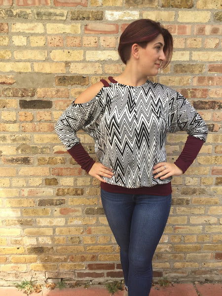 Megan Top- Black/White Zig Zag